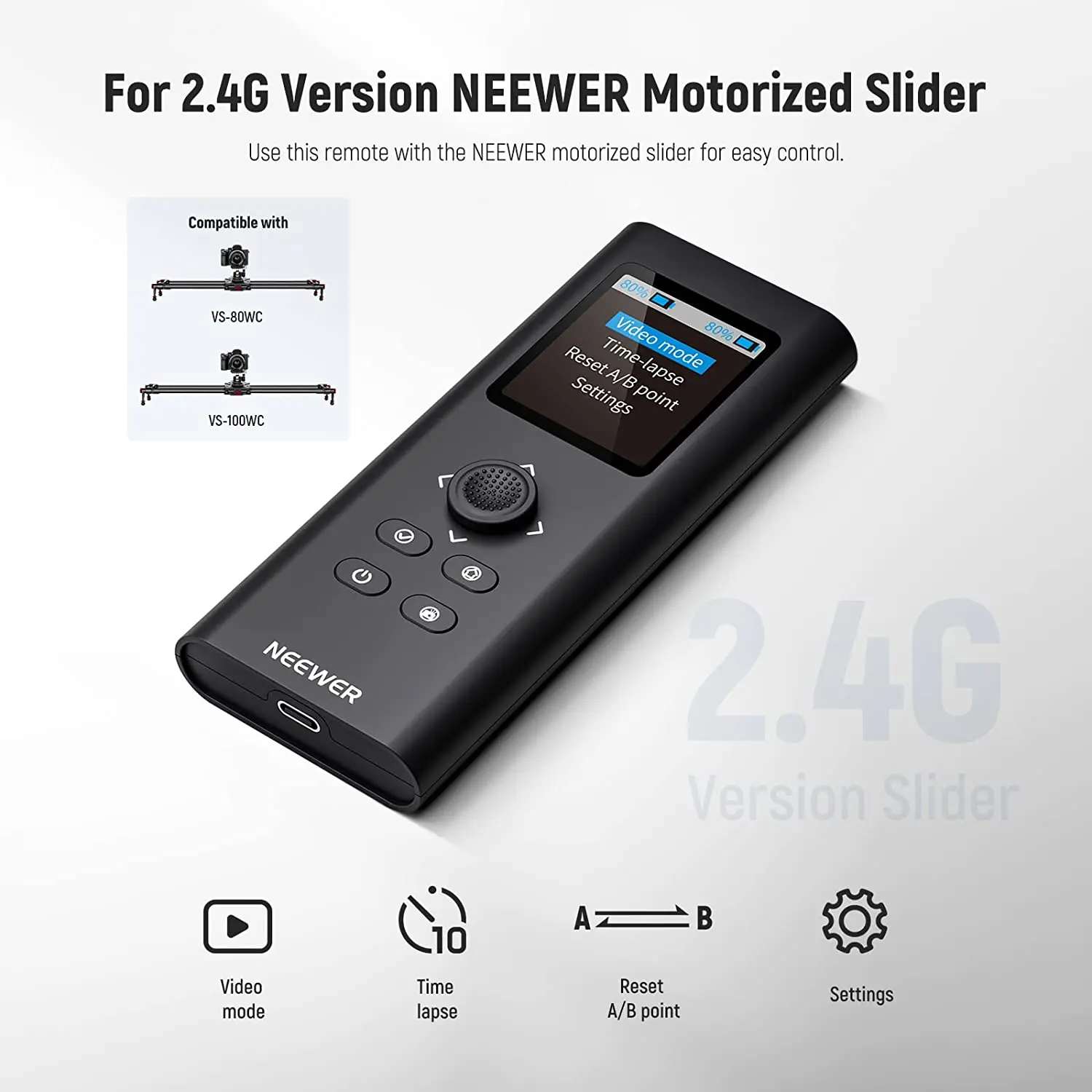 NEEWER Upgraded 2.4G Remote Control for Motorized Camera Slider, Support Video Mode, Time Lapse Photography for Carbon Fiber