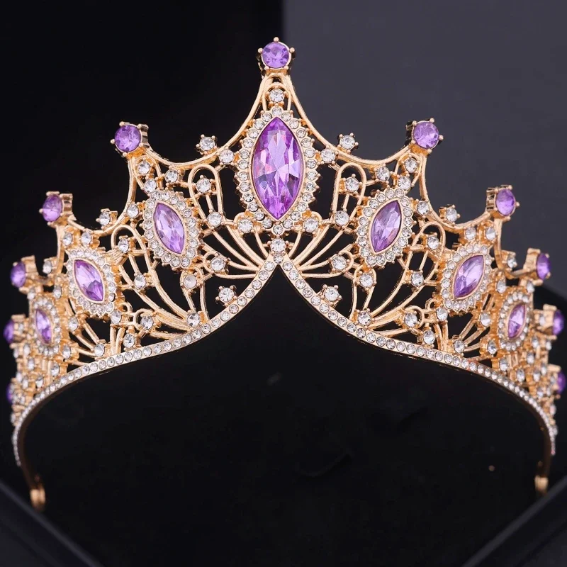 Purple Crystal Tiaras And Crowns Rhinestone Prom Diadem Crown for Women Bridal Wedding Hair Accessories Jewelry Crown Tiara Gift for hair accessories bridal hair accessories crown headband