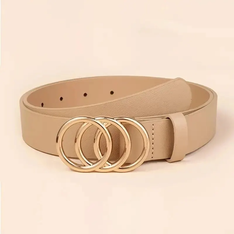 1pc Women's Belt Trend Triple Round Buckle Belt Simple Versatile Youth Belt PU Leather Belt Paired With Jeans Dress Ladies Belts
