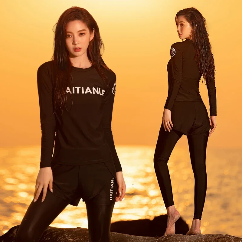 

2024 New Style Women Swimsuit Rash Guards Long Sleeve Pant Bathing Suit Leaf Printed 3 Pieces Surfing Wear Swimwear Wetsuit