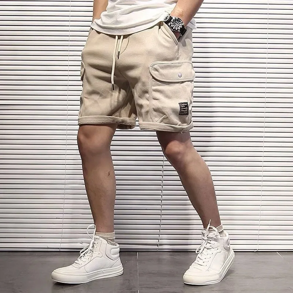 

Khaki Harajuku Shorts Men Summer Casual Cargo Streetwear Solid Color Sweat Jogger Cotton 2024 Japan Style
