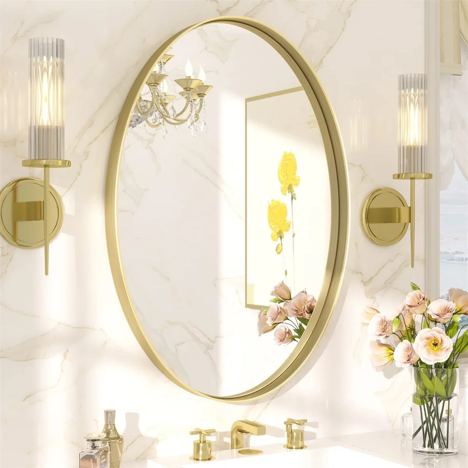 Oval Gold Framed Wall Mirror for Home Decor