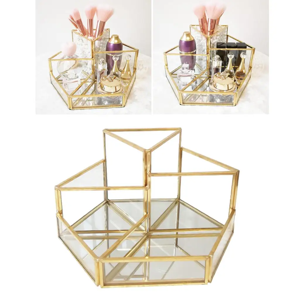 

Transparent Acrylic Cosmetic Organizer Makeup Brush Container Storage Holder Square , Golden, 9.5x9.5x10cm