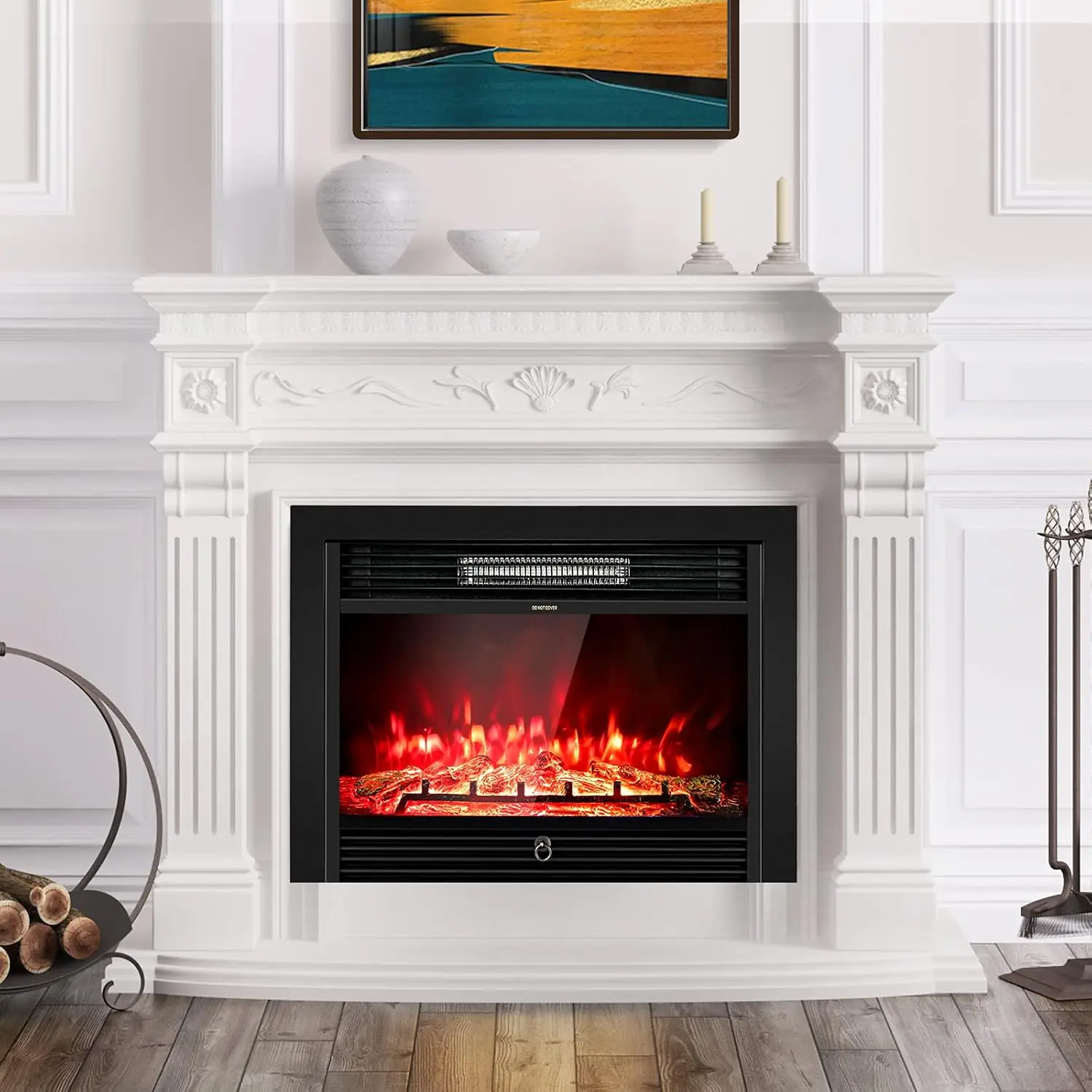 28.5-Inch Electric Fireplace Inserts, 750W/1500W Wall Recessed and Freestanding Fireplace with 3 Flame Colors, 5 Brightness