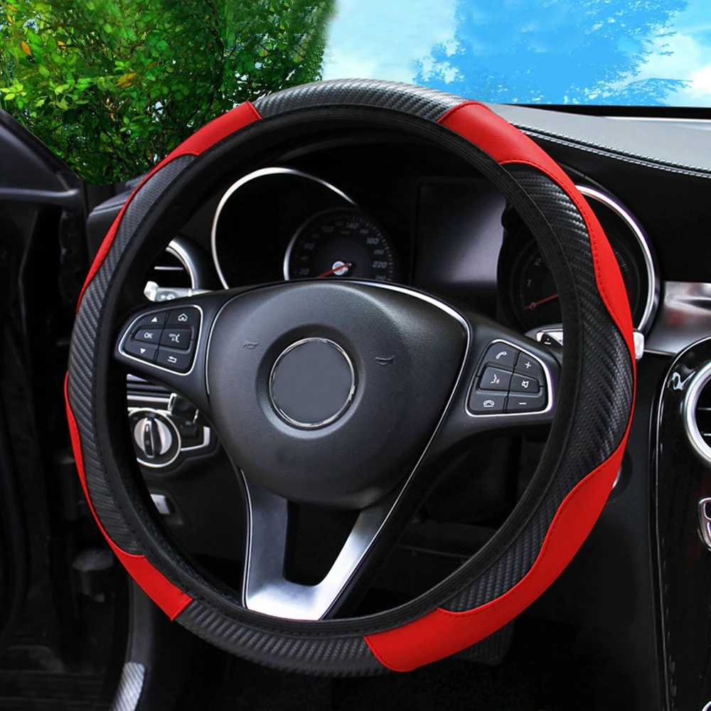 

1x 38cm Car Universal Microfiber Leather Steering Wheel Covers Anti-skid Elastic Protector Cover Interior Decorative Accessories