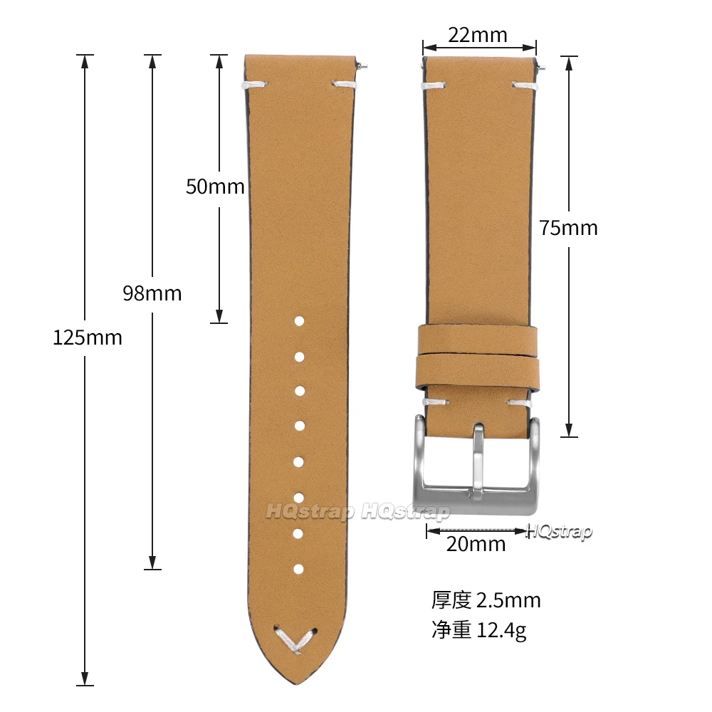 Vintage Leather Quick Release Watch Band - Handmade Cowhide Strap with Elegant Stitching