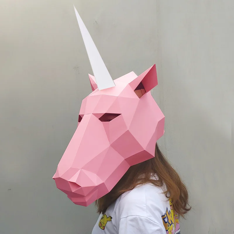 Maschera Cosplay 3D Papercraft Paper Adult Maskking Unicorn Halloween Horror Masque Visage Costume Per Le Donne Giocattoli Fai Da Te Art Party Cos
