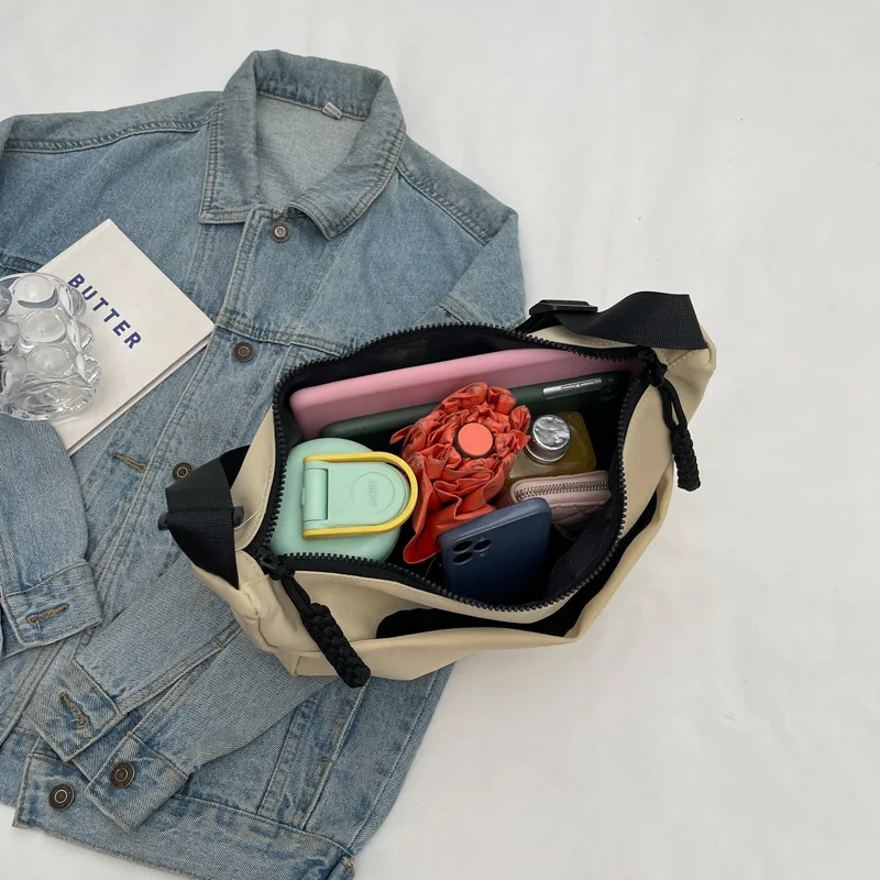 Crossbody Bags for Women Trend Simple Solid Color Zipper Large Capacity Shoulder Bag Casual Student Commute Travel Messenger Bag