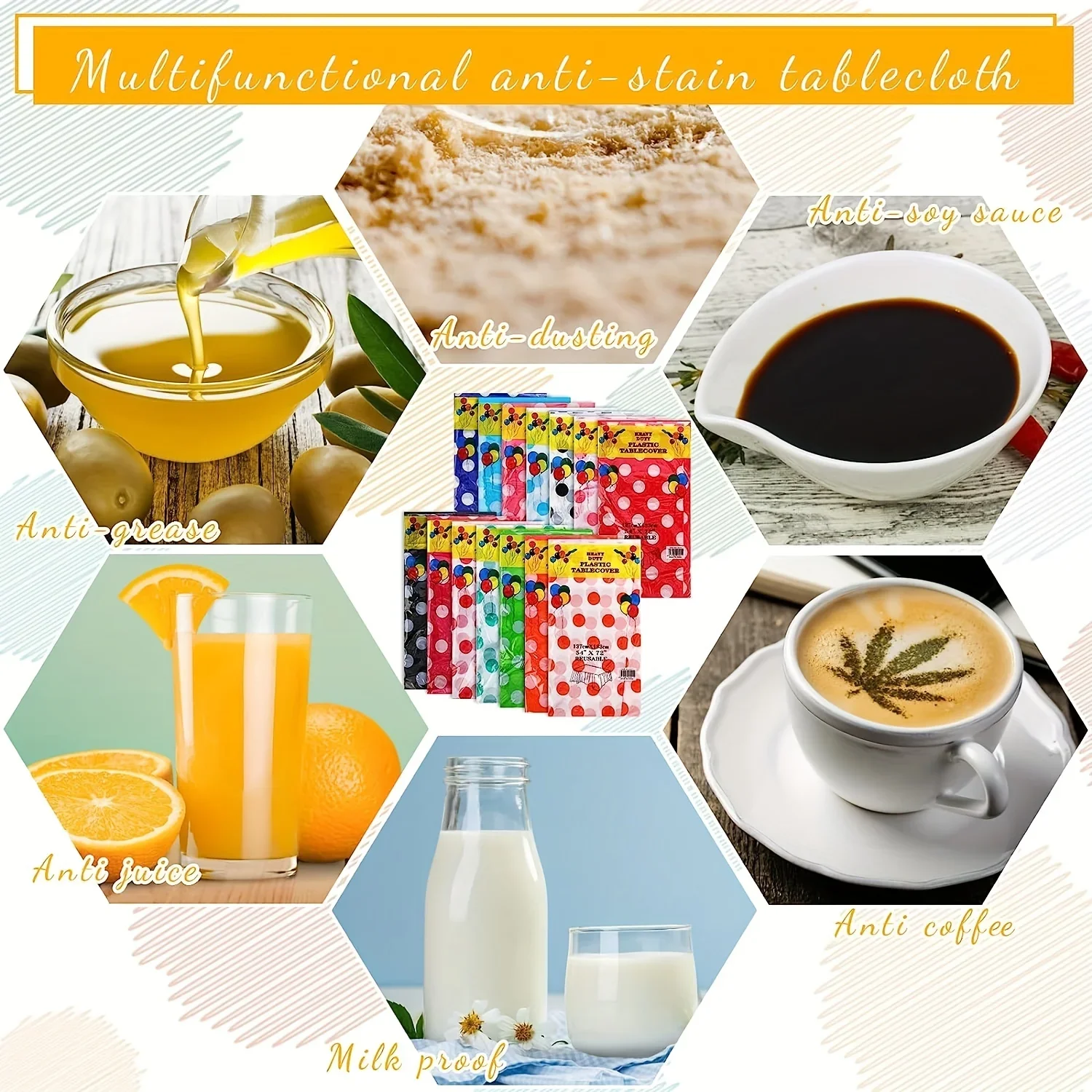 Waterproof And Oil-Proof Polka Dot Disposable Rectangular Tablecloth Peva Material Restaurant Hotel Tablecloth For Home Party 4