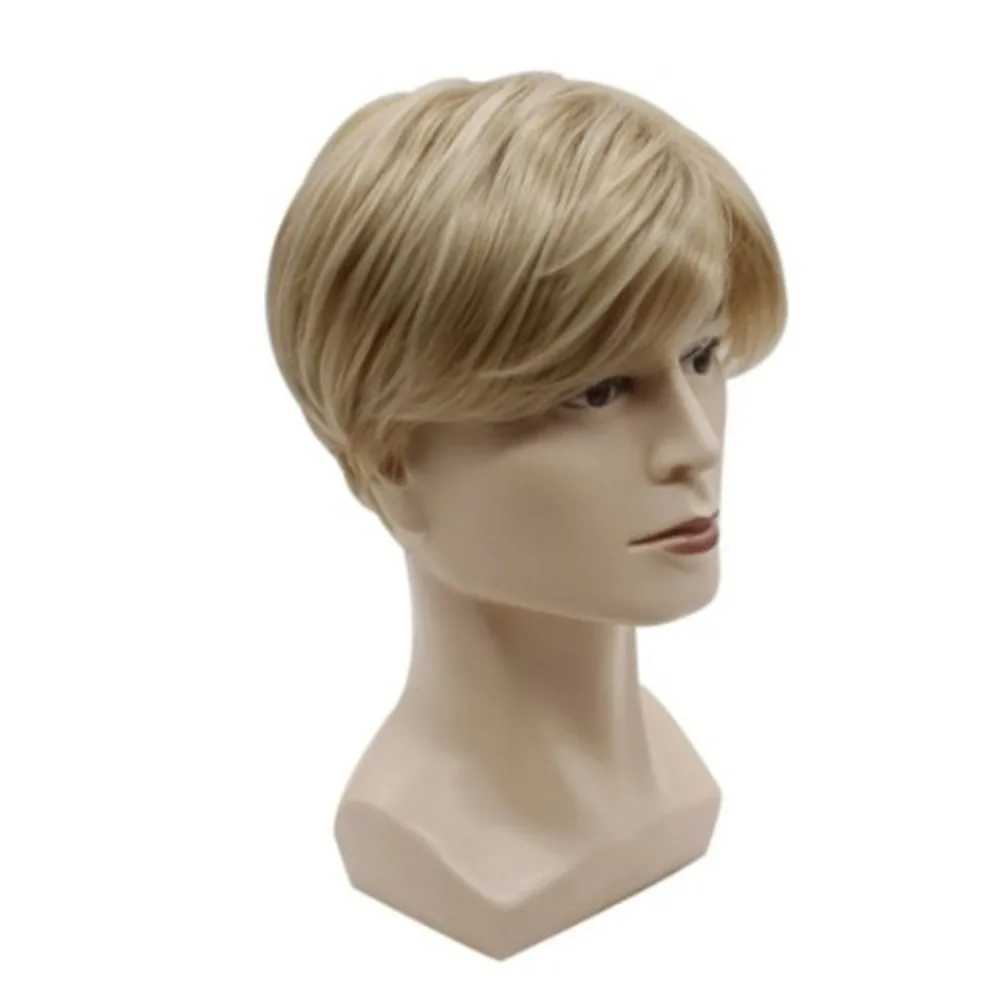 Herren Perücken kurze Goldhaar Mode kurze Herren blonde Perücke gerade synthetische Perücke Männer Cosplay Perücke – Detail 5