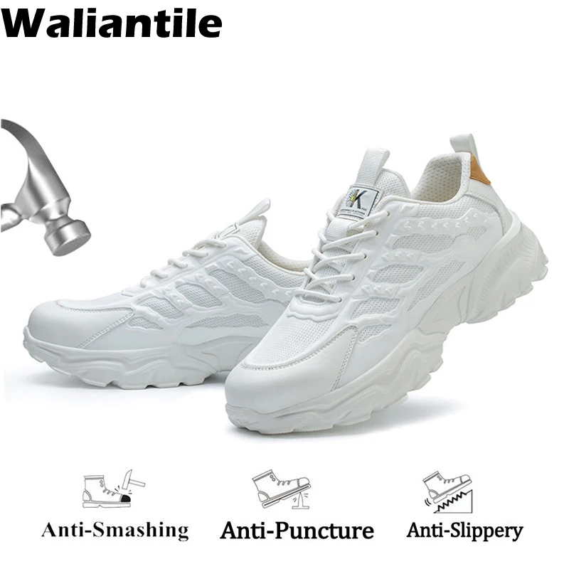 Waliantile Newest Safety Shoes For Men Women Puncture Proof Industrial Work Boots Steel Toe Anti-smash Indestructible Footwear mens safety shoes smash proof indestructible steel toe cap work boots non slip puncture proof light breathable comfort sneakers