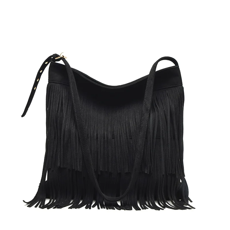 Frosted PU Leather Tassel Fringe Bags Vintage Fashion Designer