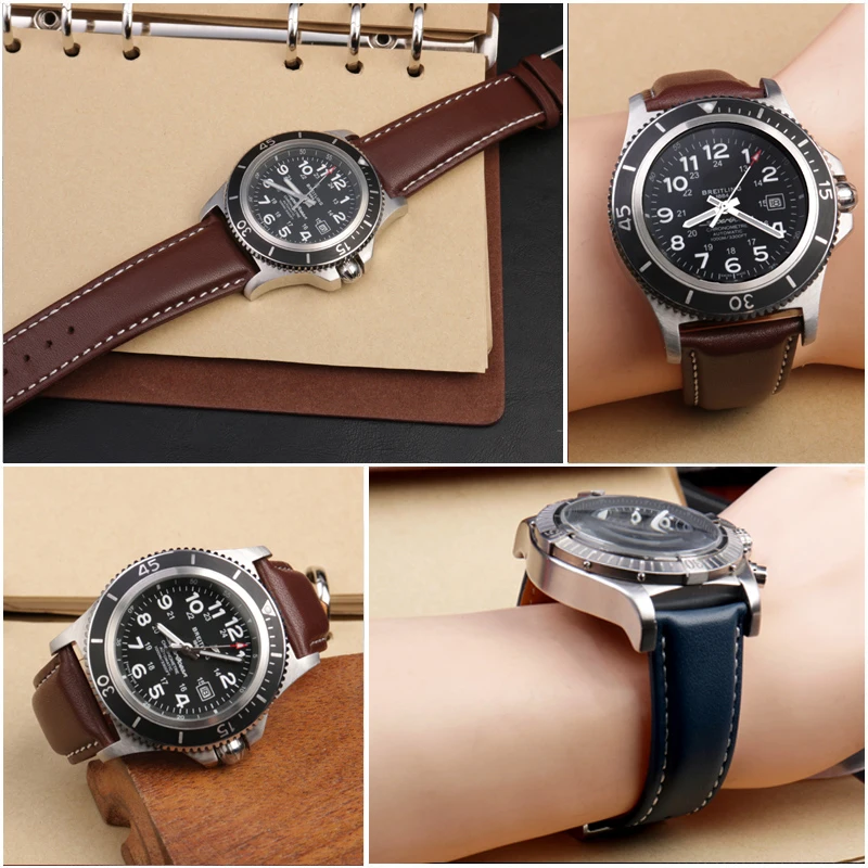 Premium Genuine Leather Men's Watch Band - Black, Brown, Blue - Luxurious Cowhide Bracelet