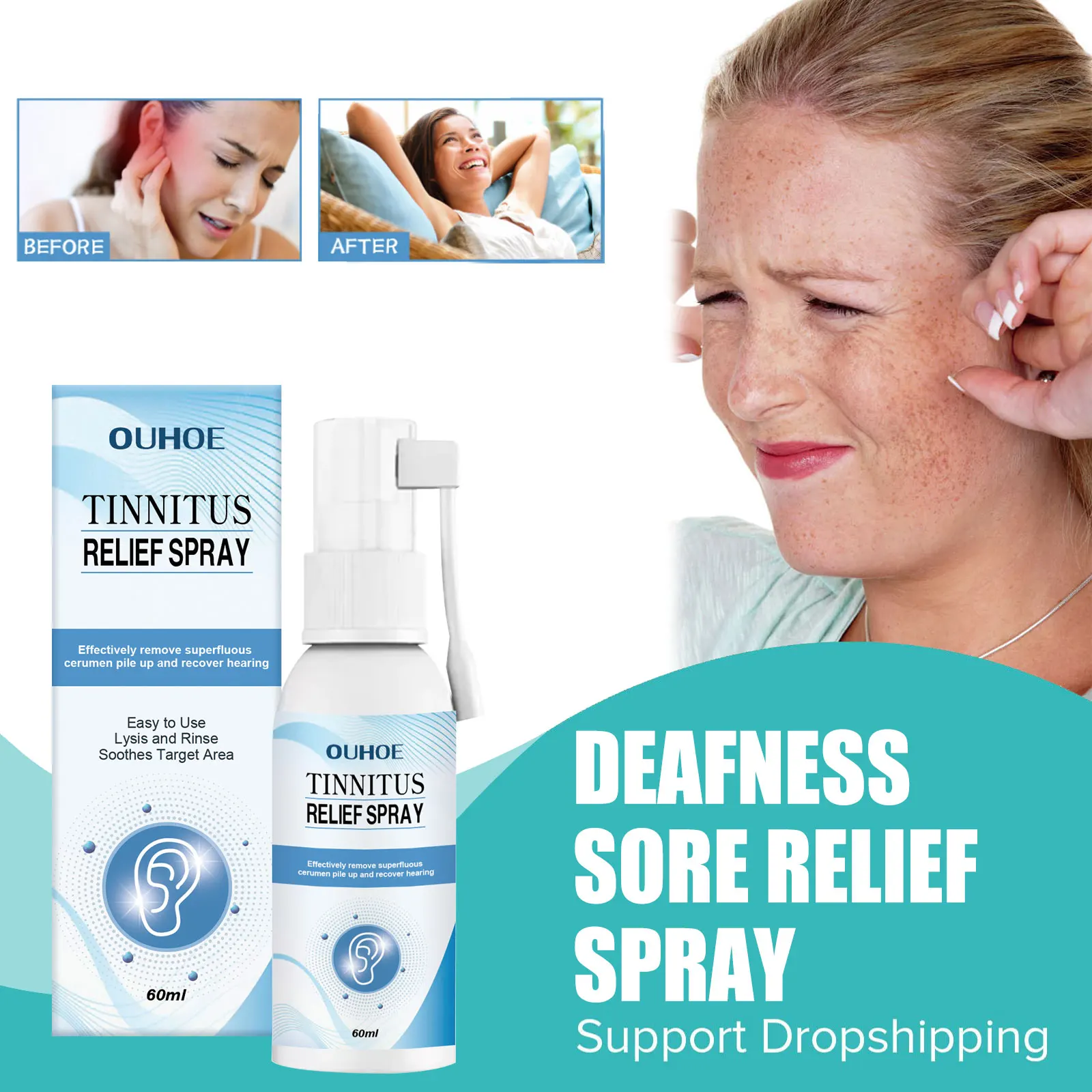 

Anti Tinnitus Spray Deafness Sore Treatment Buzzing Relief Itching Reduce Headaches Hearing Earwax Cleaning Swelling Otitis Care