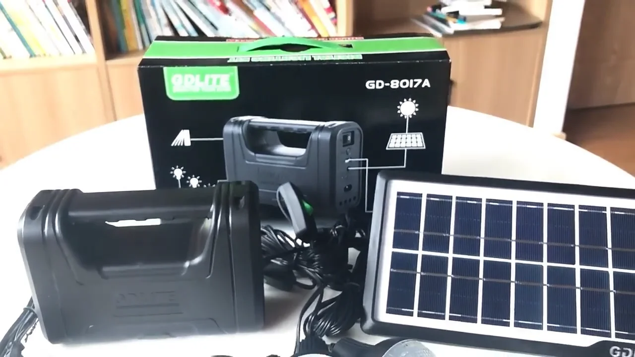 GDLITE GD8017A | Mini Portable Solar Power Station | Small Inverter | Small Solar Lighting System With 3 Light Bulbs | Solar + AC | Emergency Light | Mobile Charger | Flashlight