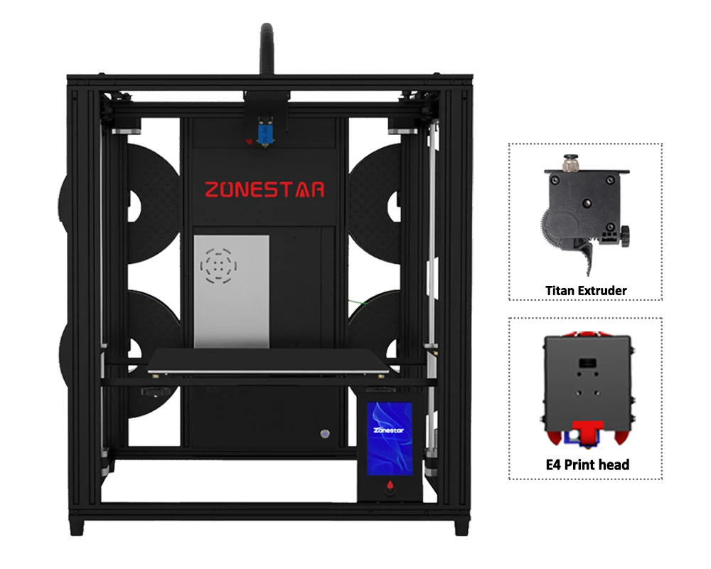 ZONESTAR 2023 멀티 컬러 4 압출기, 사일런트 자동 레벨링, 대형 3D 프린터, 4.3 인치 TFT-LCD 전력 손실 복구, 4-IN-1-OUT, 신제품