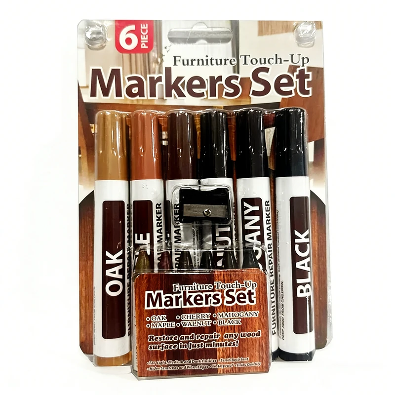 6-12Pcs 가구 터치업 마커 목재 수리 펜 세트 스크래치 제거제 나무 테이블 캐비닛 복원 페인트 복원 패치