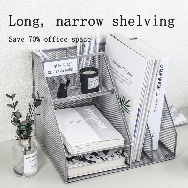 Mesh storage frame multi-functional layer desktop file letter tray for folders, mail, stationery, desk accessories White black 3