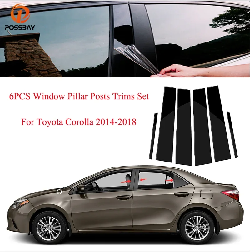 

6 шт. для Toyota Corolla 2014, 2015, 2016, 2017, 2018, автомобильные двери, окна, столбы, отделка, чехлы, наклейка, глянцевые черные Внешние детали