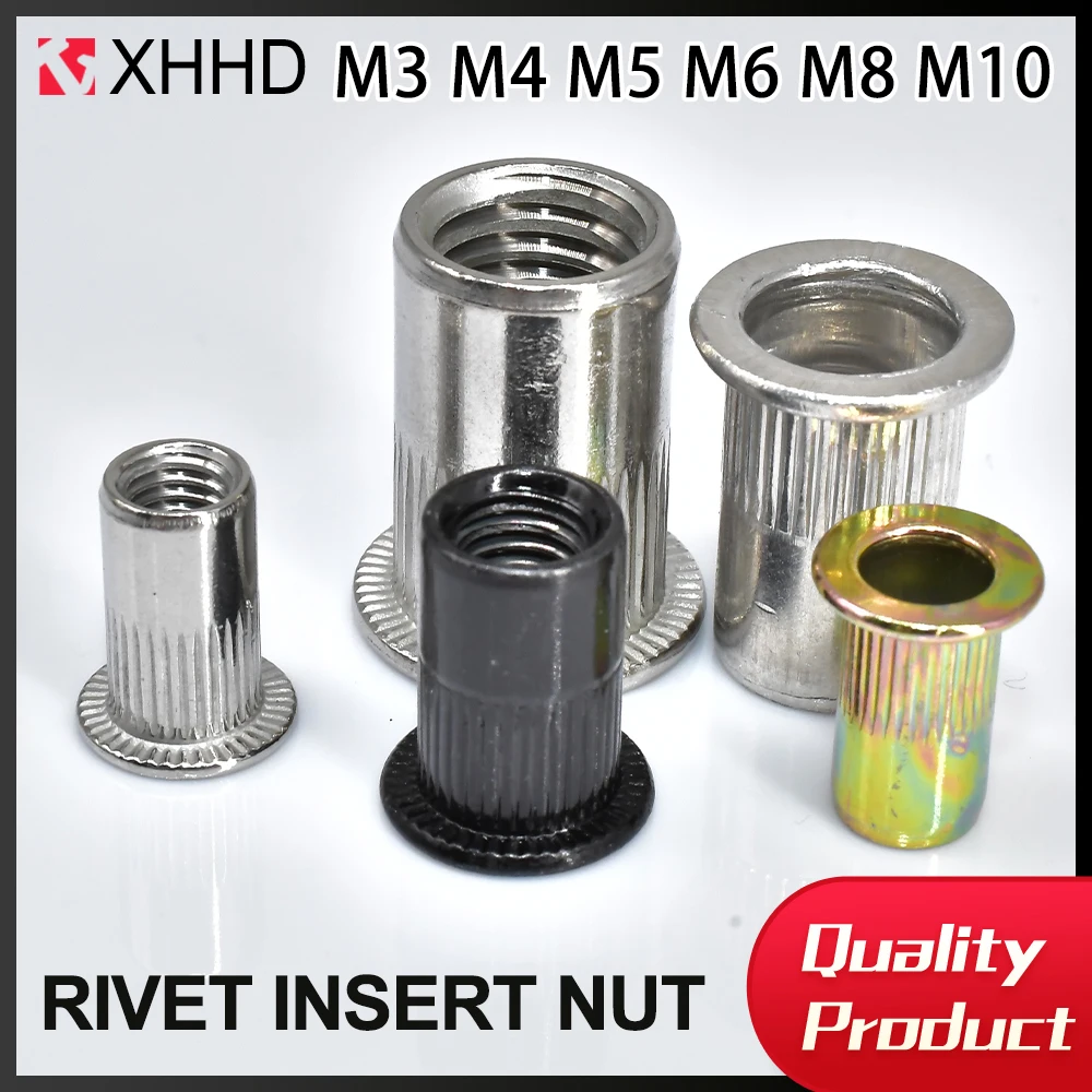 M3 M4 M5 M6 M8 M10 304 Stainless/Carbon Steel/Zinc Pop Rivet Nut Flat Head Threaded Nuts Metal Aluminum Alloy Flange  Rivet Nuts
