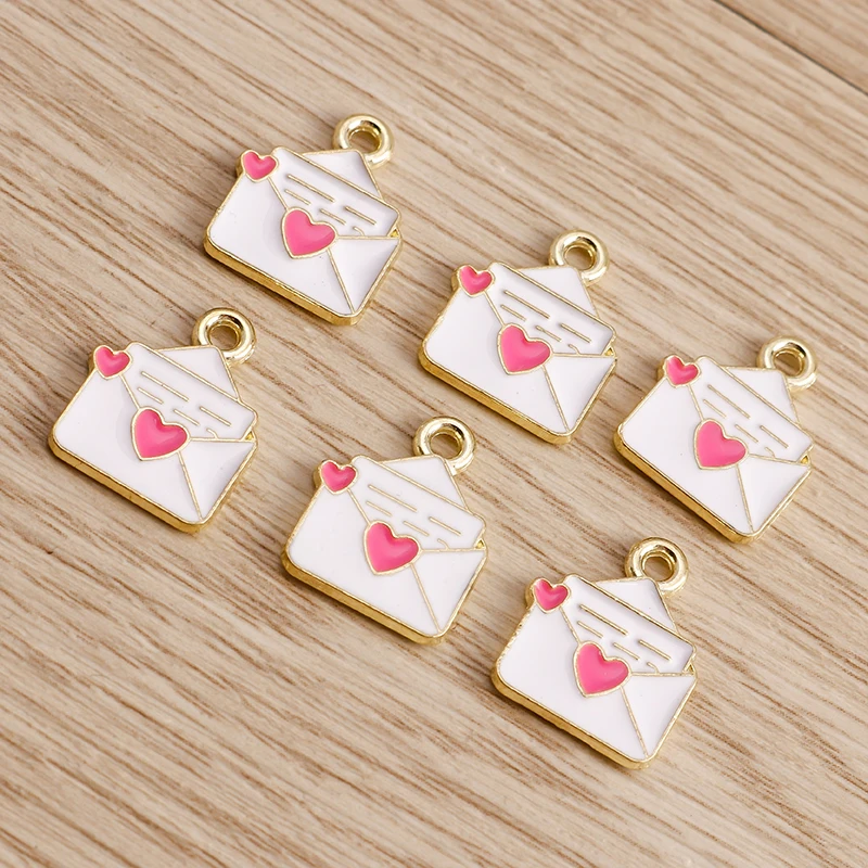 Tusember 10Pcs 달콤한 사랑 하트 봉투 에나멜 참 DIY 귀걸이 팔찌 쥬얼리 만들기 액세서리에 대한 합금 펜던트