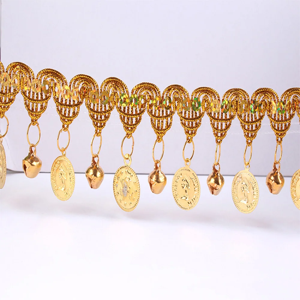 Lace Bell Pendant National Wind Gold Sequins Gold Coins Dress DIY 1yard lace garment accessories,lace sewing supplies,lace decoration,lace accessories,lace sewing accessories,clothing accessories,clothing craft accessories