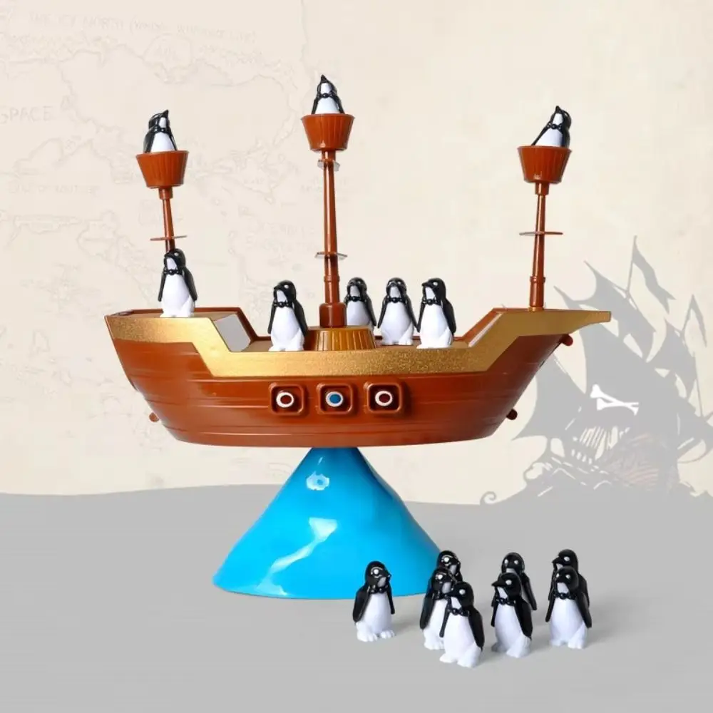 1 set Educational Penguin Pirate Ship Balance Game Interactive Parent-child Pirate Boat Game Toy Plastic Stackable