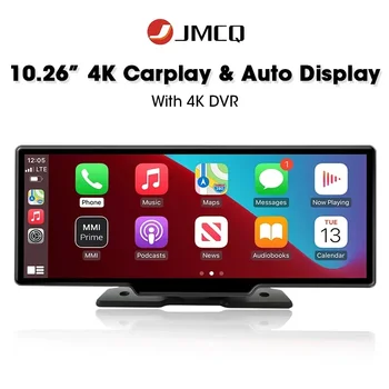 JMCQ 10.26″ wireless Carplay Car Android Auto 4K Dash Cam Rearview mirror camera Dual Lens DVR Video Recorder GPS 24H Park AUX