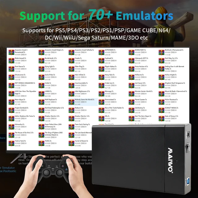 PC Game Console AAA Gaming External Hard Drive 12TB Built in 390 Large Games Playnite System HDD For WIN PC/Laptop Plug and Play 6