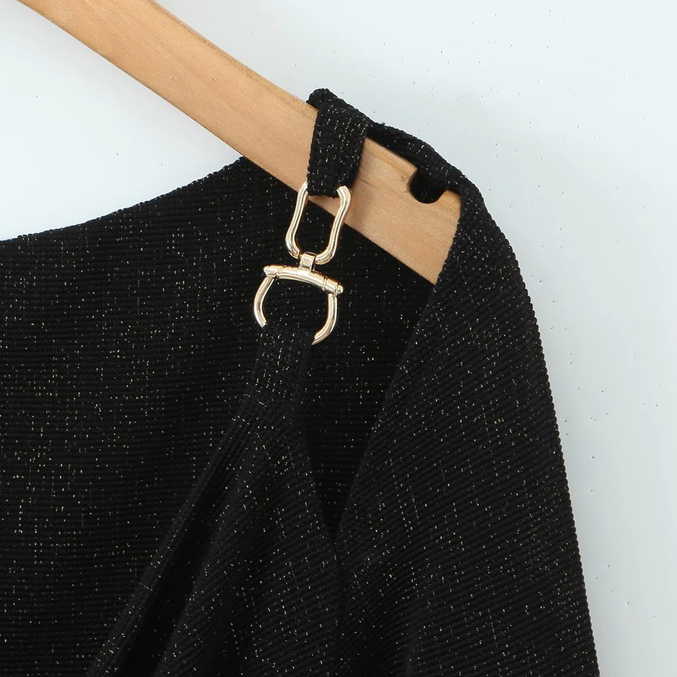 Fashion Plus Size Women's T-Shirt Premium Shiny Silk off-the-shoulder Swing Neck Knitted Top Autumn New French Slim And Elegant