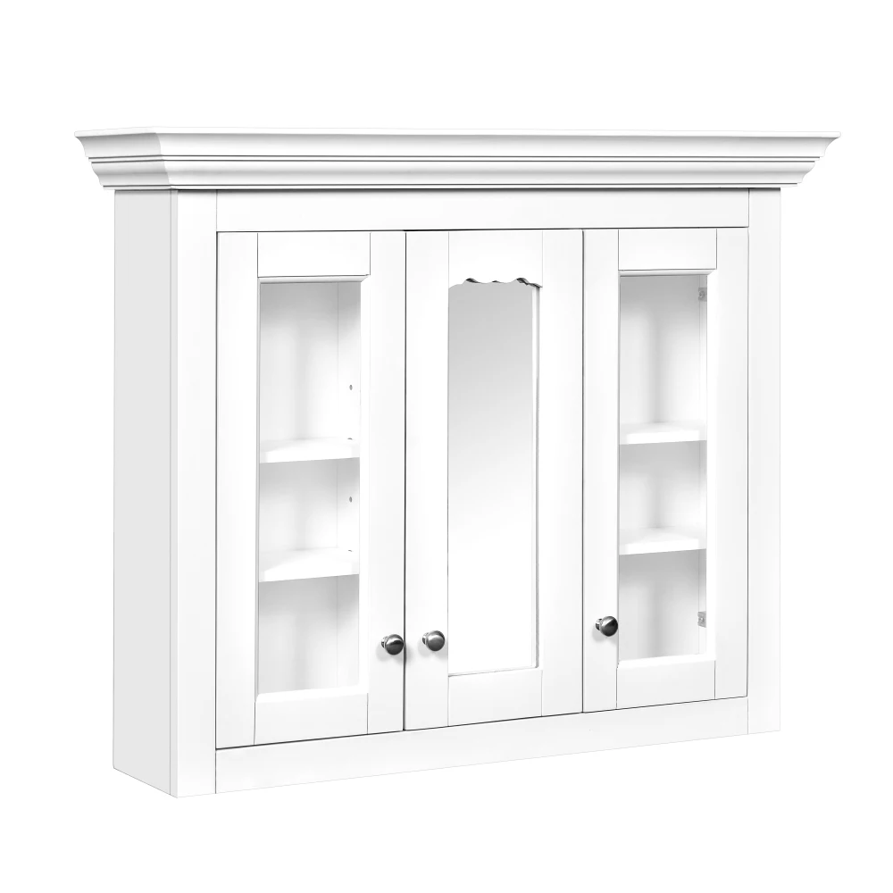 Wood Medicine Cabinet with Mirror Glass Door and Adjustable Shelves