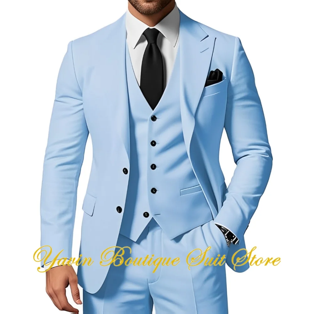 Men's Business Suit 3 Piece Slim Fit Peak Lapel Blazer Formal Jacket Vest Pants Set Wedding Prom Party Tuxedo
