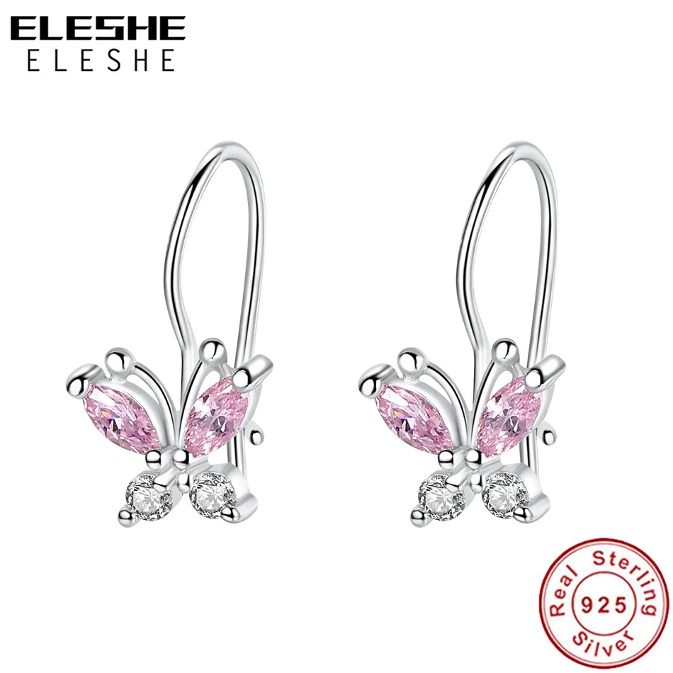 Eleshe Fonkelende Kristallen Leuke Vlinder Oorbellen 925 Sterling Hoepel Oorbellen Voor Baby Meisjes Kinderen Sieraden|Oorringen| AliExpress