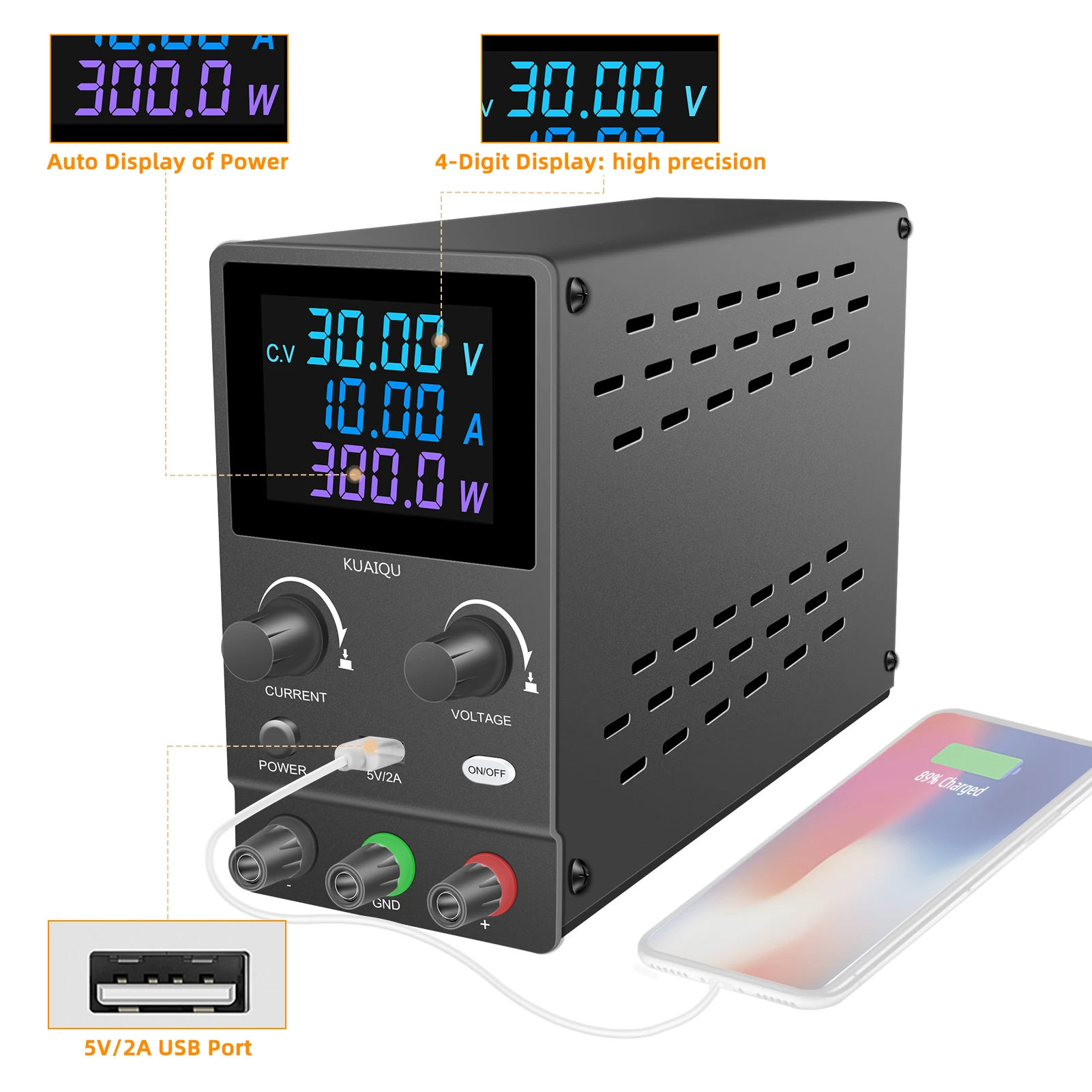AC to DC Lab Power Supply 30V 10A Adjustable Bench Power Source 60V 5A 120V 3A For Mobile Phone Repair Battery USB Fast Charging