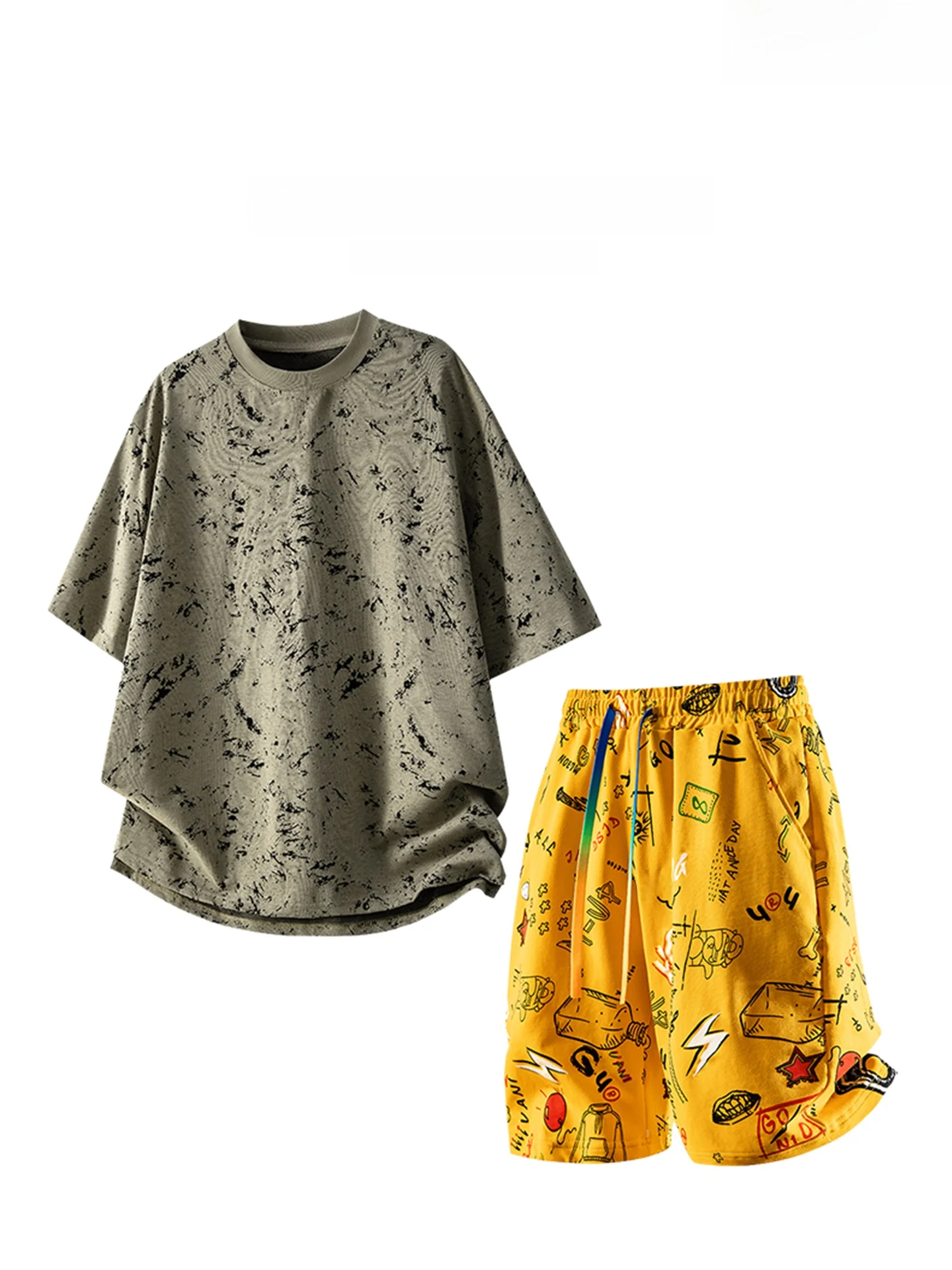 Kith 남성 캐주얼 스포츠 세트 여름 루즈한 반팔 티셔츠 반바지 코튼 폴리에스테르 혼방 청소년 패션