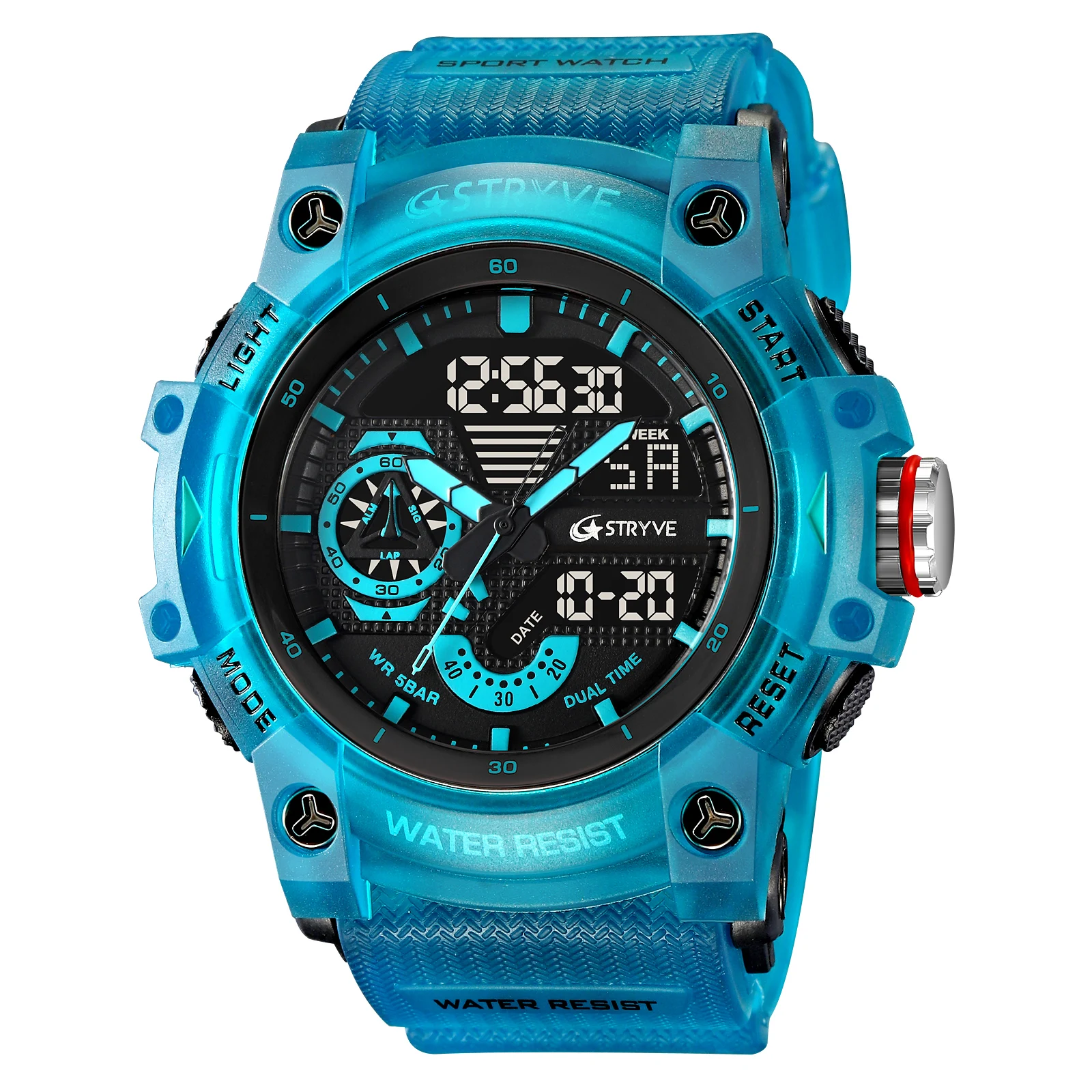 STRYVE Electronic Fashion Men's Sport Watches Shock Resistant 50M Waterproof Wristwatch LED Alarm Stopwatch Clock Men 8029 5