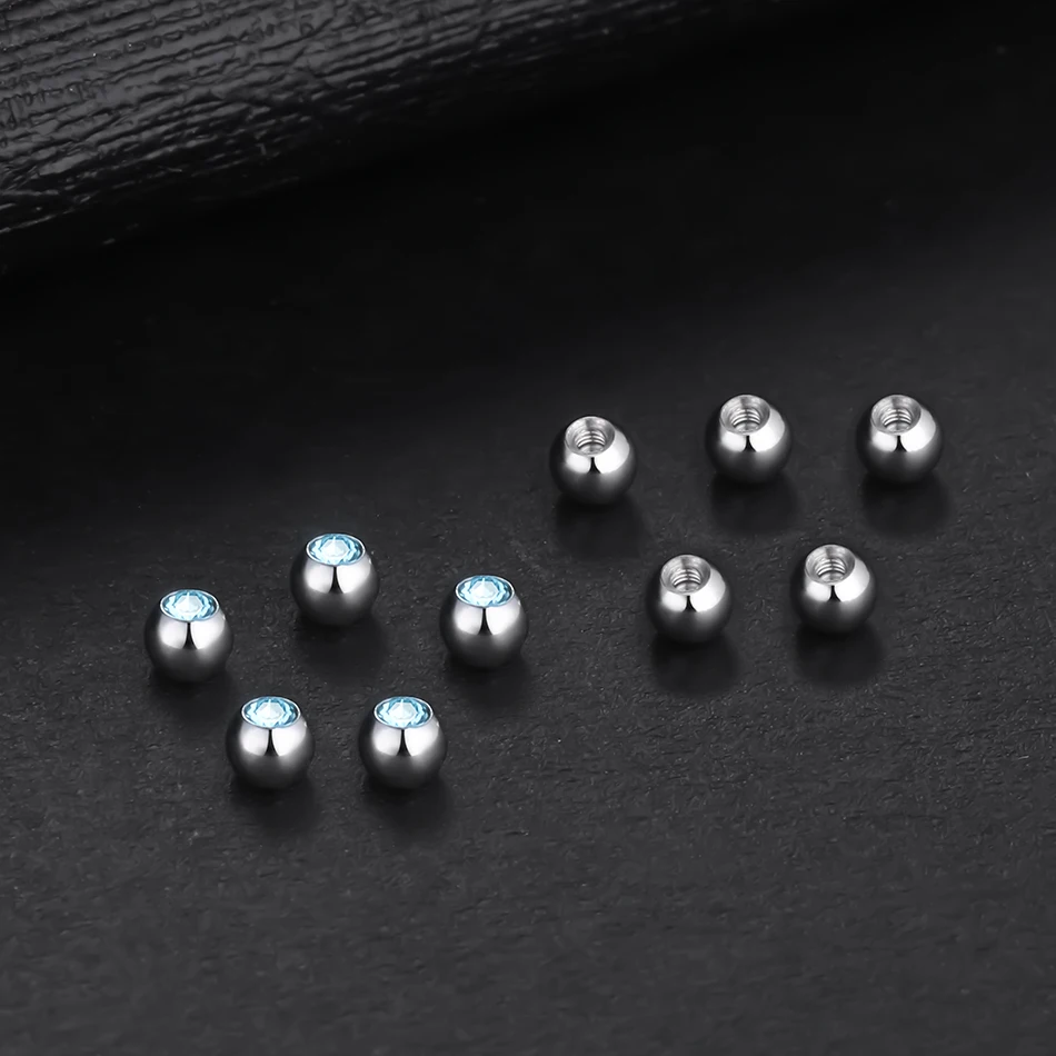 Piercing Jewelry Body Piercing Jewelry Body Jewelry 10pcs/lot Steel CZ Gem Replacement Spare Balls Labret Tongue Ring Ear Belly Eyebrow Piercing Attachment 16G 14G DIY Body Jewelry