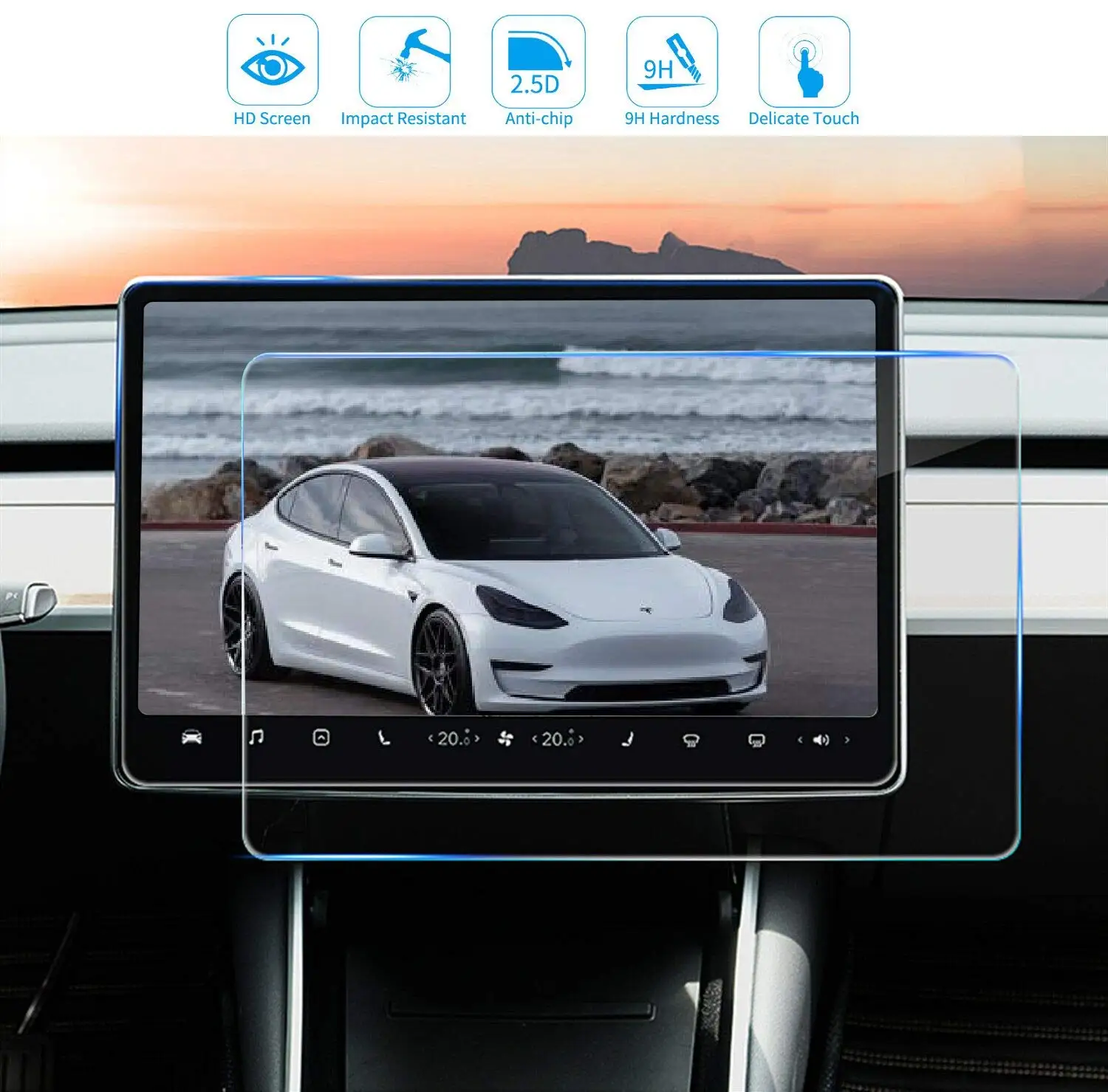 

For Tesla Model 3 Y 15 Inch Center Control Car Navigation Touch Screen Protector Tempered Glass Anti-Scratch