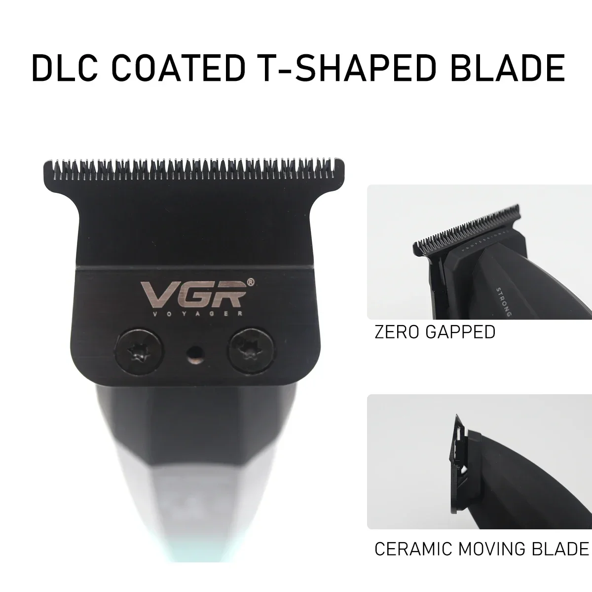 VGR V-906 Zero Gapped Ceramic Blade Professional Trimmer Machine for Men Full Metal DLC T-Blade Finishing Machine LED 9000RPM 4
