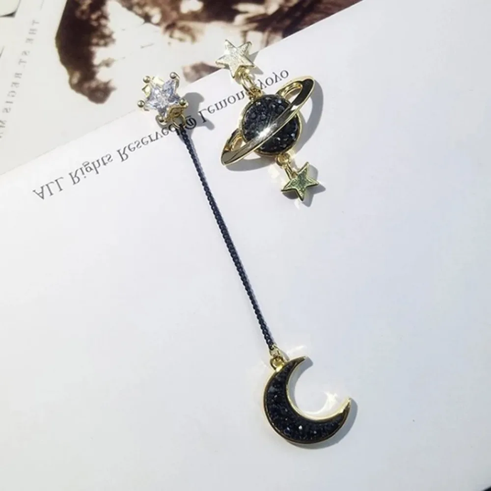 Long Earrings Women Korean Asymmetrical Star Moon Personality
