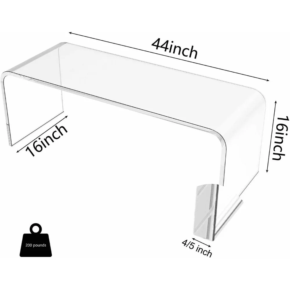 Premium Acrylic Coffee Table, 44" L x 16" W x 16'' H x 4/5'' Thick Clear Tea Table, Multipurpose Waterfall Rectangle Lucite Tabl 3