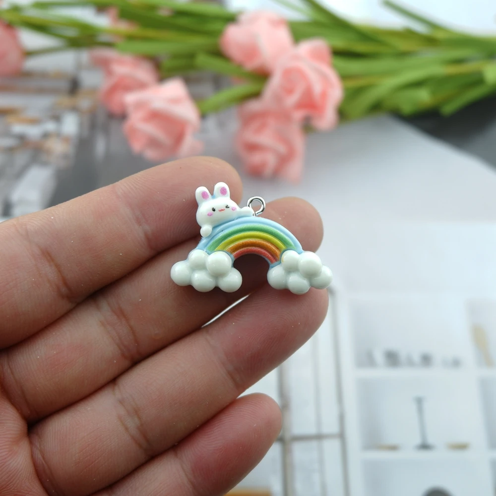 무지개 곰 고양이 참, 쥬얼리 제작, DIY 귀걸이 팔찌, 펜던트 액세서리, 전화 제작, 대량 도매