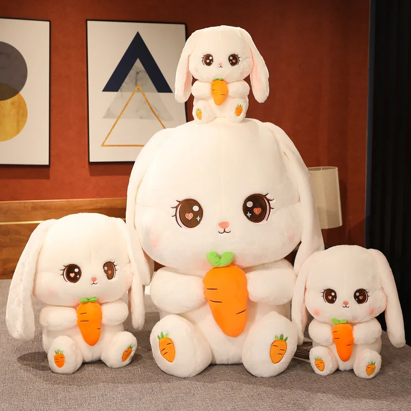 kawaii bonito coelho segurando brinquedos de pelúcia de cenoura recheado macio animal travesseiro bonecas adoráveis para crianças presentes da namorada