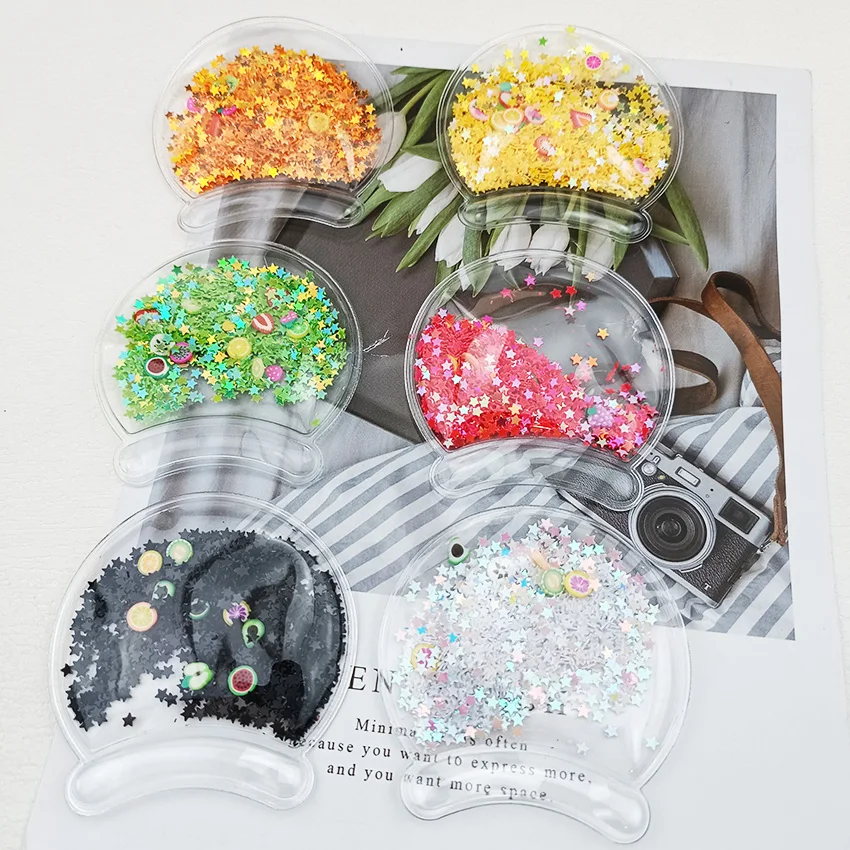 Transparente PVC-Katzen ohr applikation mit Pailletten Treibsand für DIY Kinder Haars pange Zubehör, 6cm, 12 teile/los – Detail 9