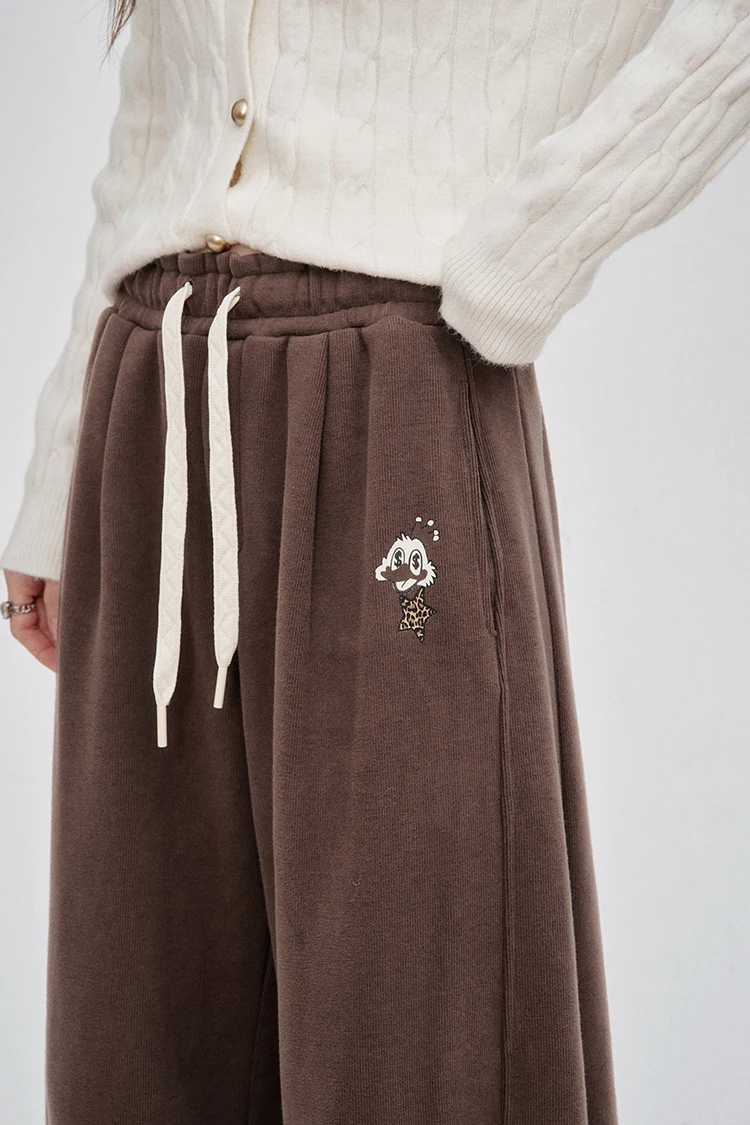 ELFSACK 2025 Winter New Arrivals Casual Loose Solid Colour Floor Length Straight Leg Pants For Women