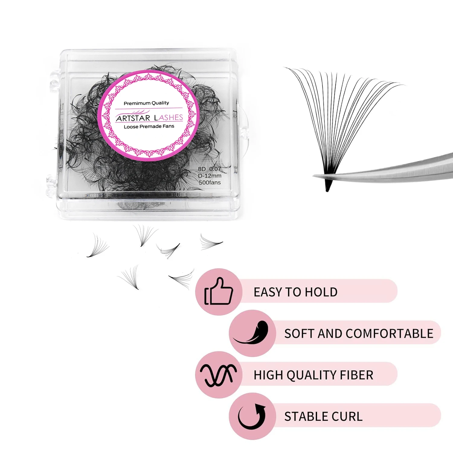 Description Picture 5 of itemARTSTAR 500Fans Loose Fans Eyelash Extensions 10D 12D 14D 16D 20D Pointy Base Lashes 8-17mm Length 0.03mm Thickness Volume Lash