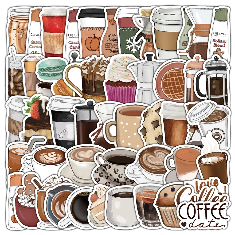 10/30/50pcs Cute Coffee Cartoon Graffiti Stickers Decals DIY Laptop Notebook Suitcase Phone Fridge Decoration Sticker Kids Toy 10 30 50 100 game undertale stickers cartoon graffiti decals kids toy diy laptop phone fridge notebook suitcase car cool sticker