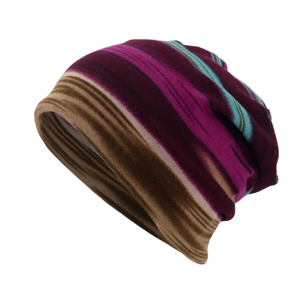 

Unisex Multicolored Stripe Print Knitted Hat Autumn Winter Men Women Thin Beanie Hat Outdoor Warm Bonnet Scarf Hedging Cap