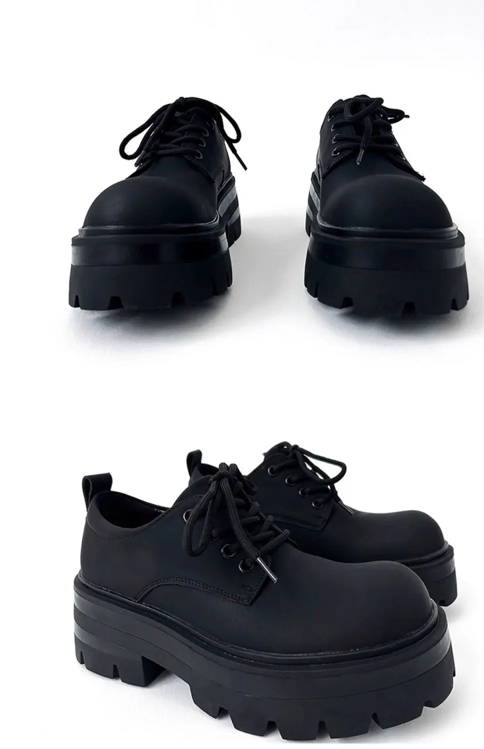 High-Grade 7cm Increased Derby Carbon Black Trendy Men's British-Style Thick-Soled Hair Stylist Big Head Leather Shoes