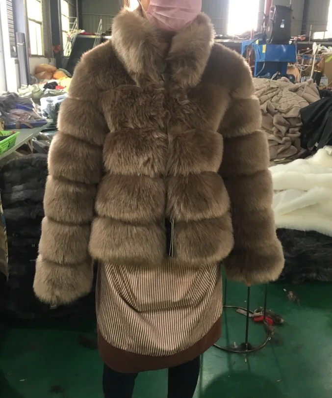 Hot style lady faux fox fur coat factory directly sell best quality with best price long sleeves with collar long down coat